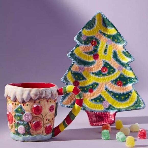 Anthropologie Nathalie Lete Christmas Tree Dessert Plate - Picture 2 of 2